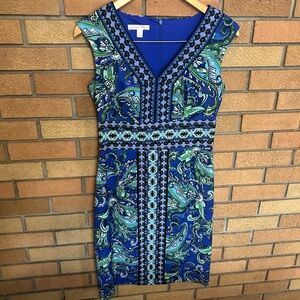 London Times Paisley Floral Shift Dress Sleeveless Knee Length Midi Size 4